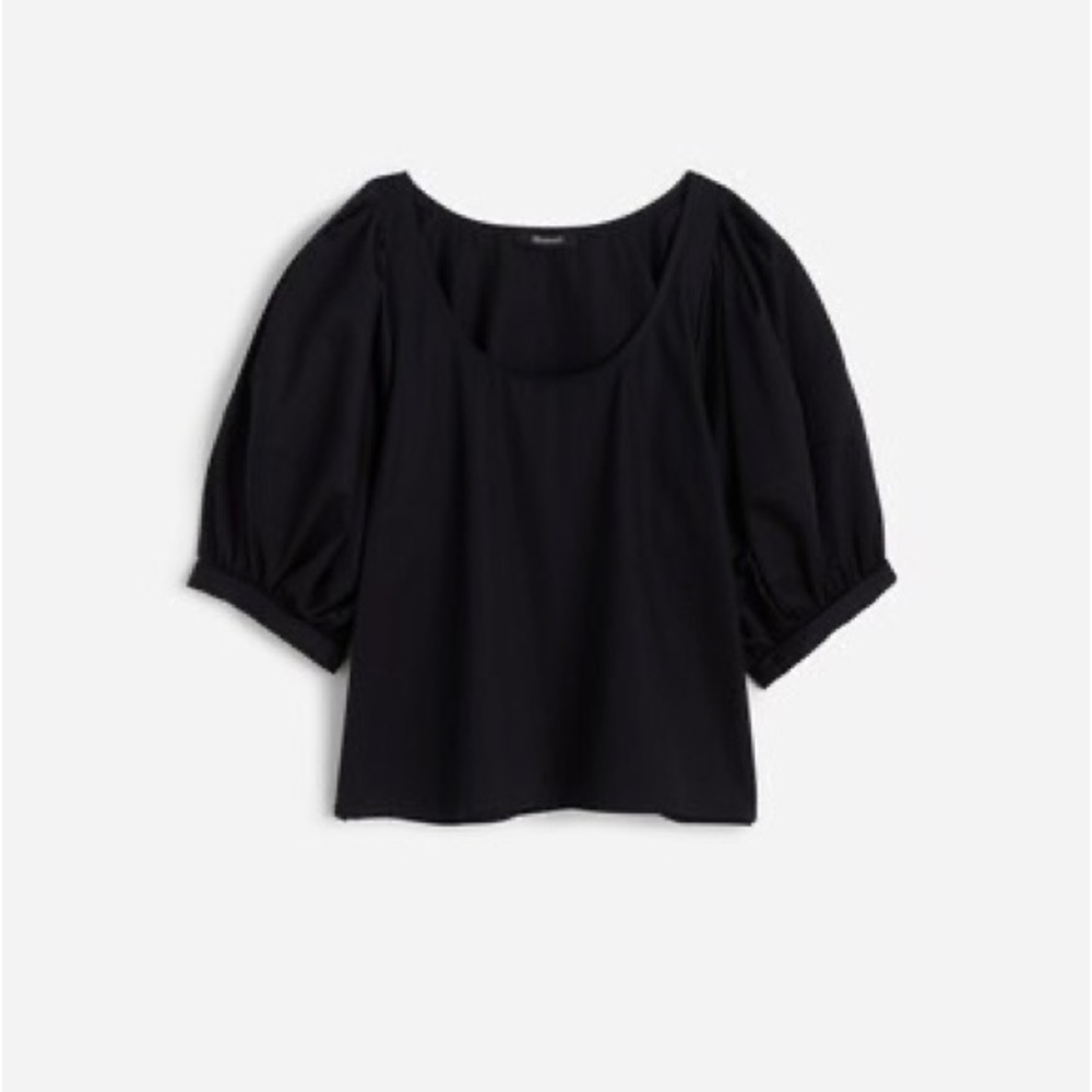 Madewell Black Puff-Sleeve Scoop Neck Women's Top